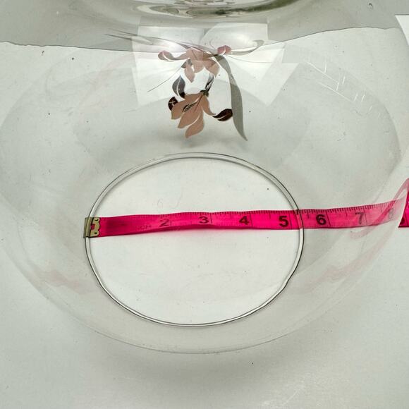 Vintage Clear Glass Fishbowl Decorative Vase with Asian Lotus Flower Design - Picture 7 of 7